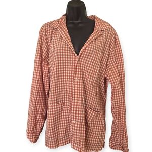 ❤️J. Crew Re-Imagined Secret Wash Orange and White Cotton Poplin Checkered Shirt